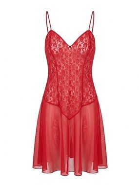 Vintage Vandemere Red Lace Babydoll Slip Dress Sheer Coquette whisigoth-L‎